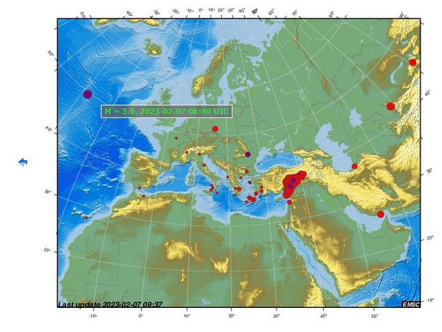 В Северо-Атлантическом океане произошло землетрясение