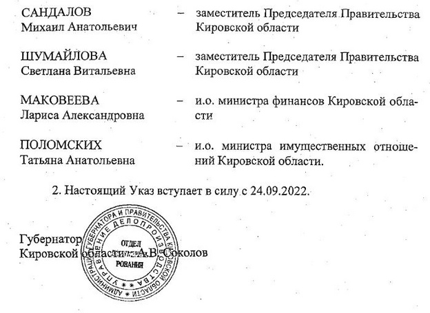 Опубликован новый состав правительства Кировской области