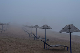 Туманное утро на берегу Белохолуницкого пруда. Фото