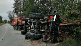 В Песковке на дороге опрокинулся лесовоз