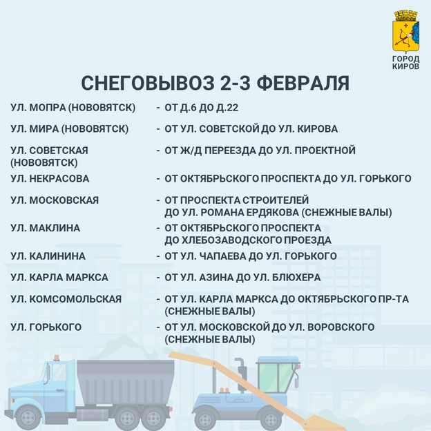 Карла Маркса, Пугачёва, Красноармейская: список улиц, с которых вывезут снег 2 и 3 февраля