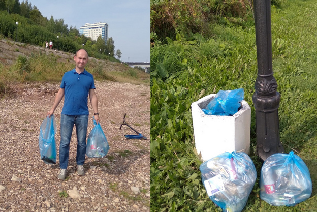 «Гуляем и прибираем за другими»: кировчане во время прогулки прибрали мусор вдоль набережной