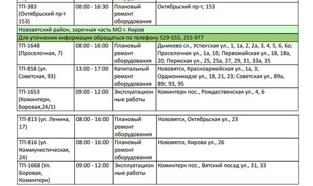 Более сотни домов останутся без электроэнергии 26 апреля в Кирове