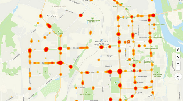 В 2ГИС теперь можно посмотреть плотность ДТП на дорогах Кирова