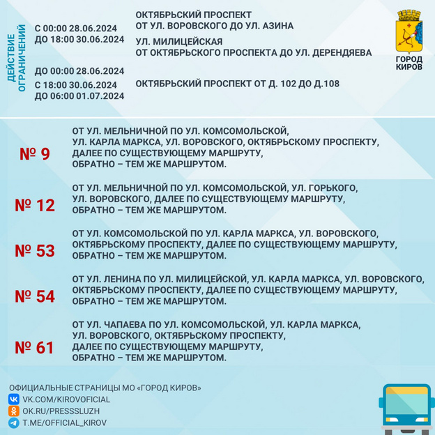 Как изменятся маршруты общественного транспорта в Кирове 29 июня?