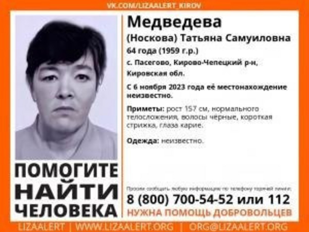 В Кирово-Чепецком районе пропала 64-летняя женщина