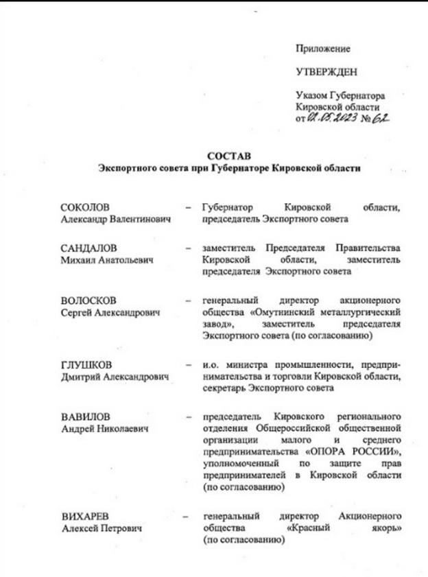 Известен состав экспортного совета Кировской области при главе региона