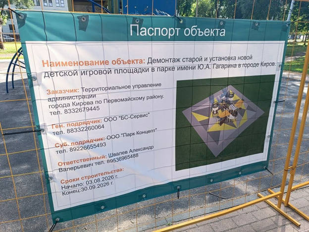 В парке Гагарина в Кирове начинают обновлять детскую площадку