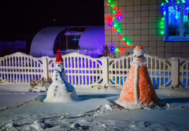 Три поросёнка, Емеля и Дед Мороз: жители Ильинска украсили свои дома снежными фигурами