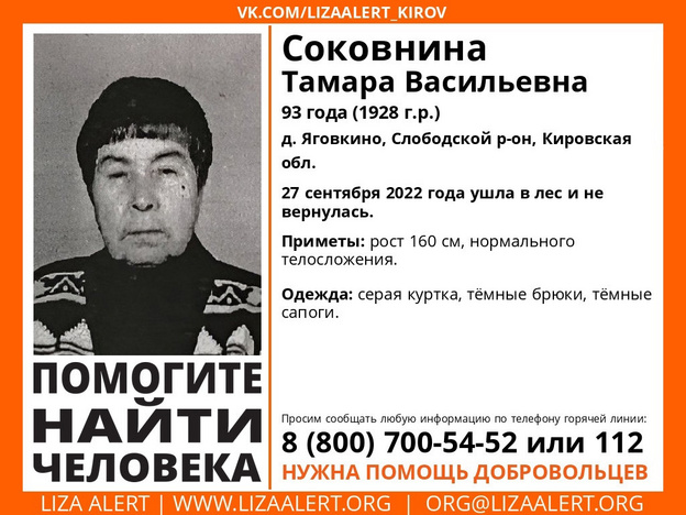 В лесах Слободского района разыскивают 93-летнюю женщину