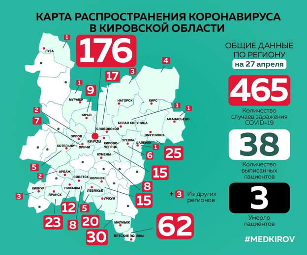 В 26 районах Кировской области выявили больных коронавирусом. Карта Минздрава