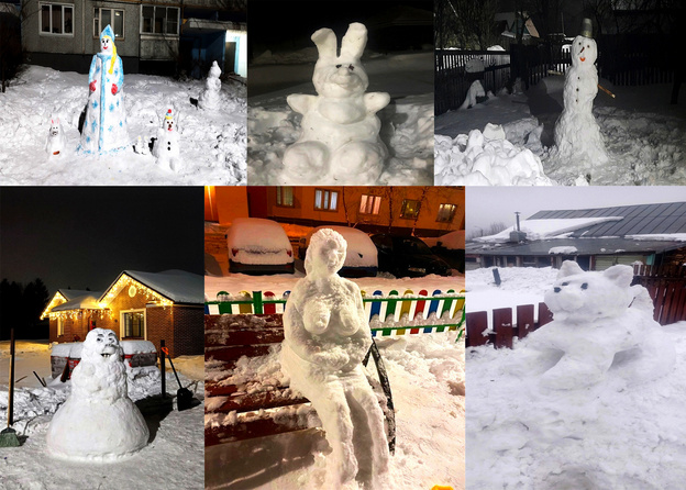 Снеговики, зайцы и снежные бабы: какие скульптуры из снега украшают районы Кировской области
