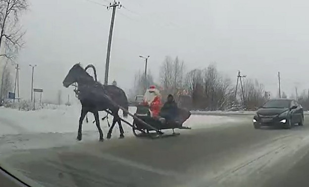 В Кирове заметили Деда Мороза, катающегося на санях по проезжей части