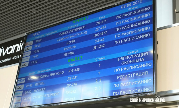 Из-за непогоды в аэропорту Победилово на два часа задержали вылет самолёта по маршруту Киров - Москва