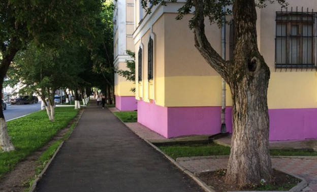 Перед приездом Путина дом напротив Герценки покрасили на уровне видимости из кортежа