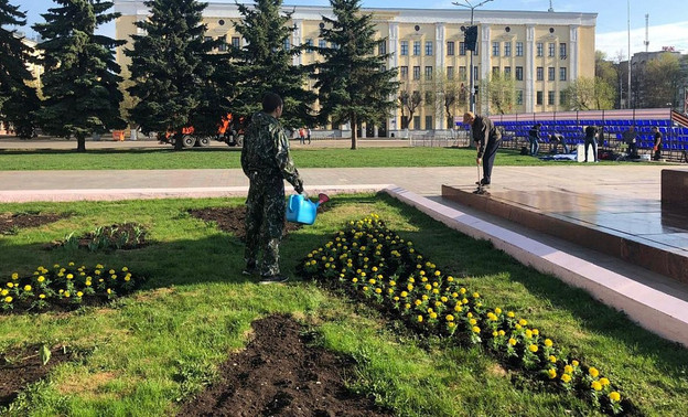 Красят бордюры и садят цветы: в Кирове начали готовиться к Дню города