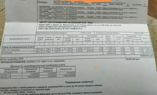 Кировчанин получил счёт за отопление с ошибкой на 169 тысяч рублей