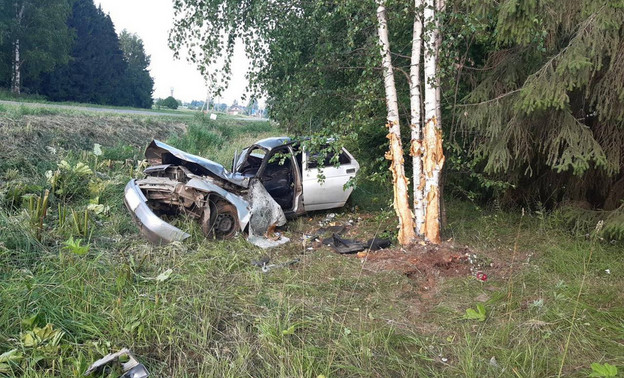 В пригороде Кирова автомобиль съехал в кювет и врезался в дерево. Пострадали четыре человека