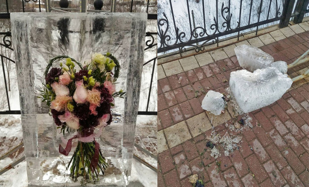 В Александровском саду разрушили очередной арт-объект изо льда