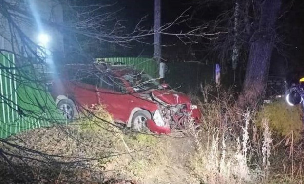 В Кирове водитель иномарки съехал с дороги, проломил забор и врезался в дерево