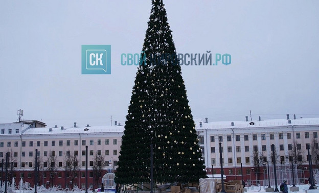 Новогоднюю ёлку на Театральной площади начали украшать