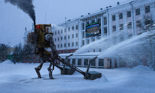 Крупный циклон и шагающая техника: иллюстратор из Кирова показал фантастическую спецтехнику для уборки снега
