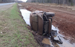 В Кировской области иномарка упала в лужу